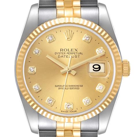 rolex datejust 36mm goldl|Rolex 36mm Datejust with diamonds.